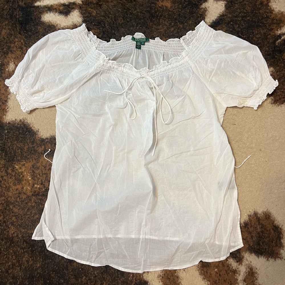 Ralph Lauren White Ruffled Blouse with Tie Front
